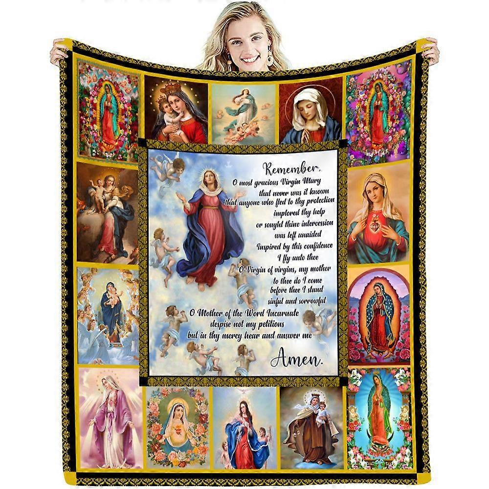 Jomfru Maria Jesus trykt flanelltæppe