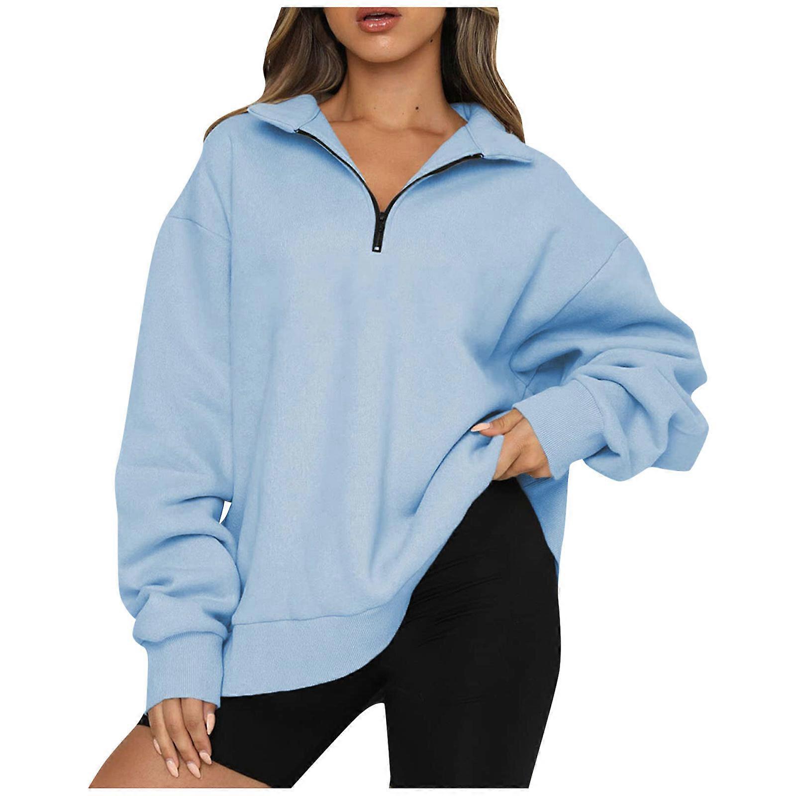 Women's Lapel Zip Sweatshirts Long Sleeve Solid Casual Jackets