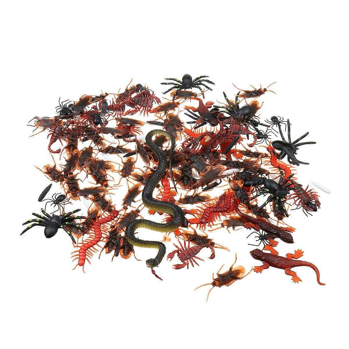 148pcs/set いたずら 面白いトリック ジョーク シミュレーション 偽の昆虫 ブラックスパイダー ヘビ スコーピオンゴキブリ ハロウィーン 怖い小道具 装飾