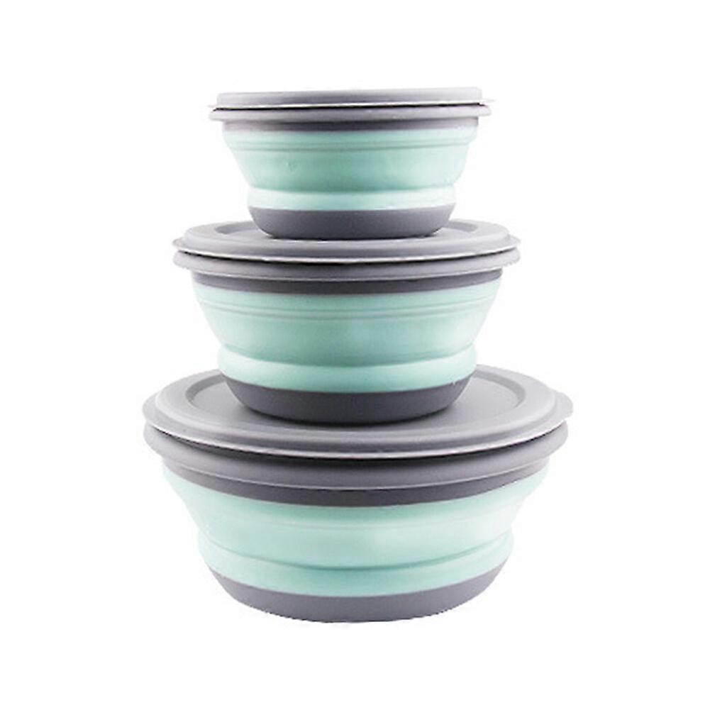 3pcs Portable Folding Bowl Camping Tableware Set with Lid for Salad and Lunch