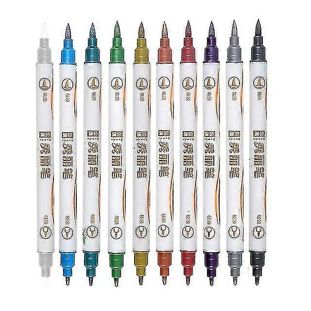 10 Colors/set Fine Point Brush Metallic Marker S Double Tip Markers Compatible With Black Paper, Calligraphy Art Painting Drawing