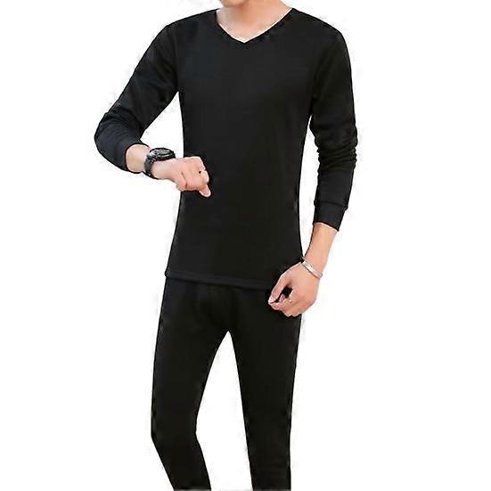 2 Pcs/Set Winter Men Thermal Underwear Set Round Neck Long Sleeve Warm Thick Plush Plus Size Slim Fit Elastic Open Crotch Men Pajamas Set