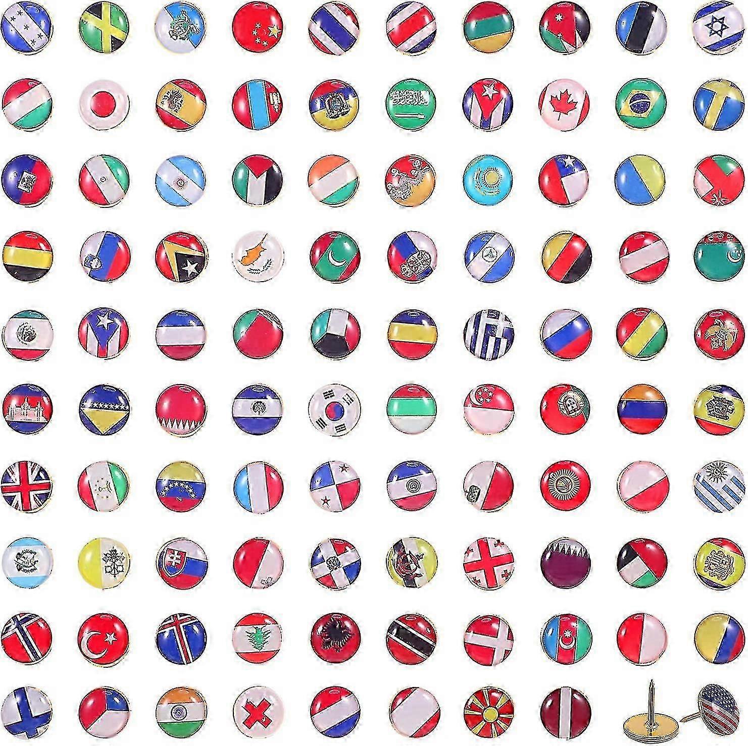 Creative Push Pins National Flag Thumbtack Country Map Push Pins For Bulletin Board, Map, Office (100 Pieces, Assorted Countries Pattern)