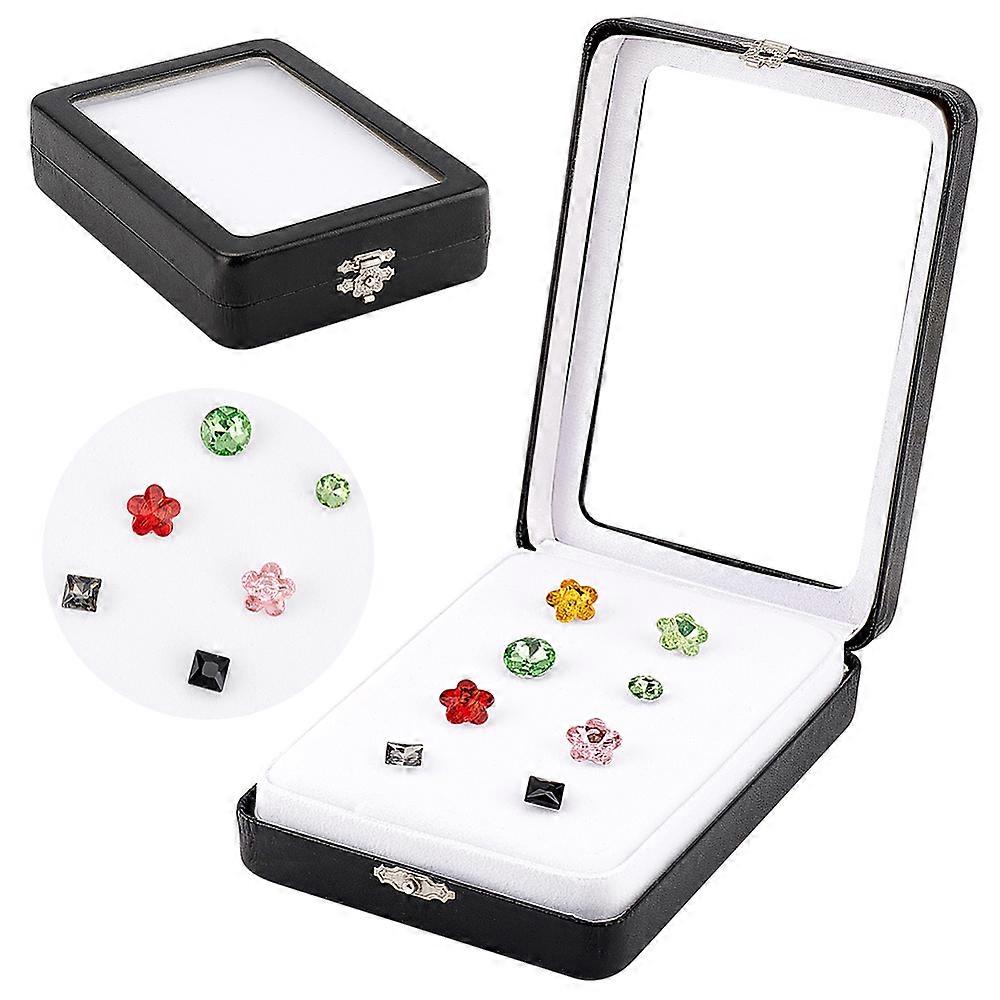 Plastic Loose Diamond Package Boxes Clear Window Gems Case with Velvet Inside Rectangle Black 9.6x13.6x3.2cm