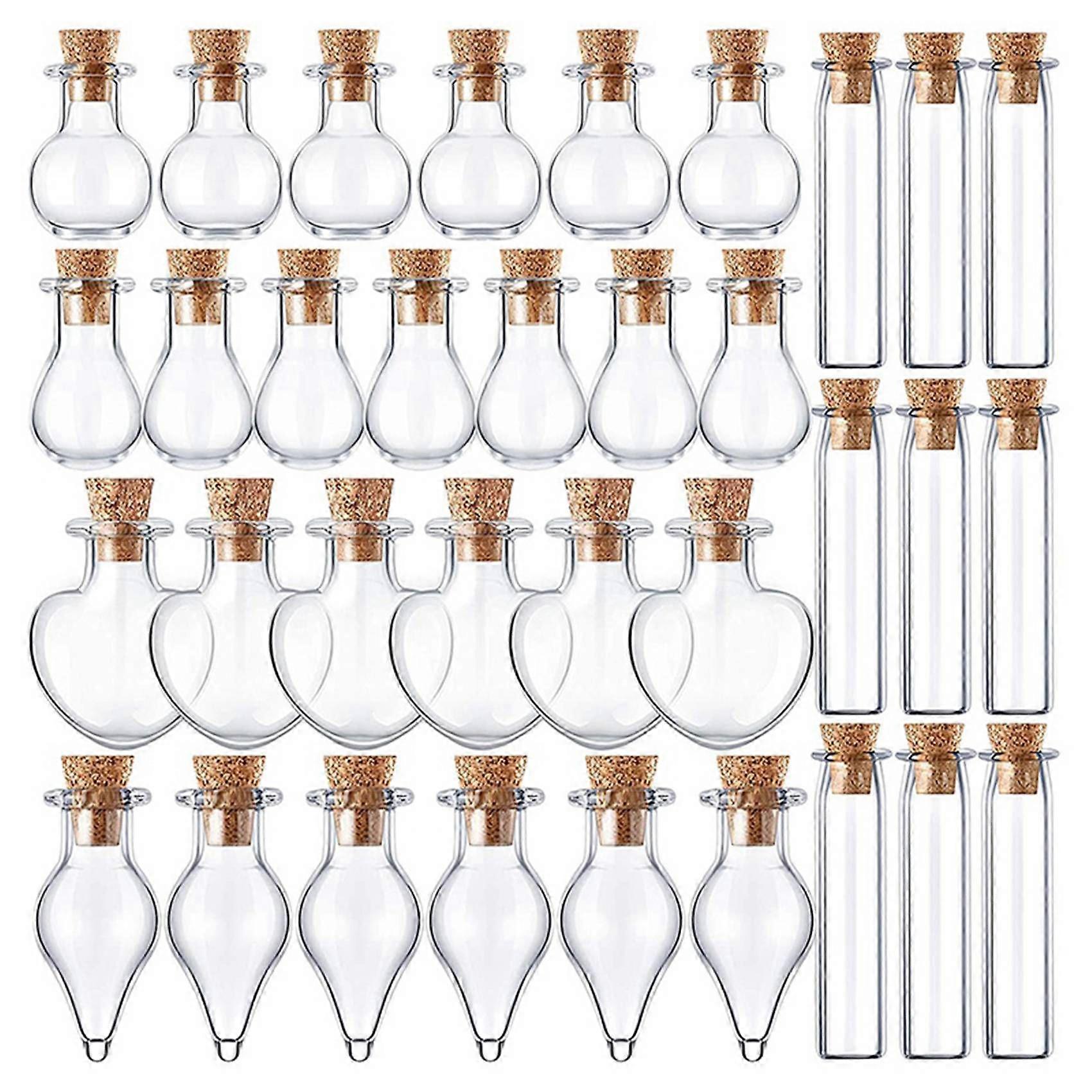 50 Pieces Small Mini Glass Jars Bottles with Cork Stoppers 5 Shapes Tiny Wishing Drifting Bottle Crafts DIY Projects