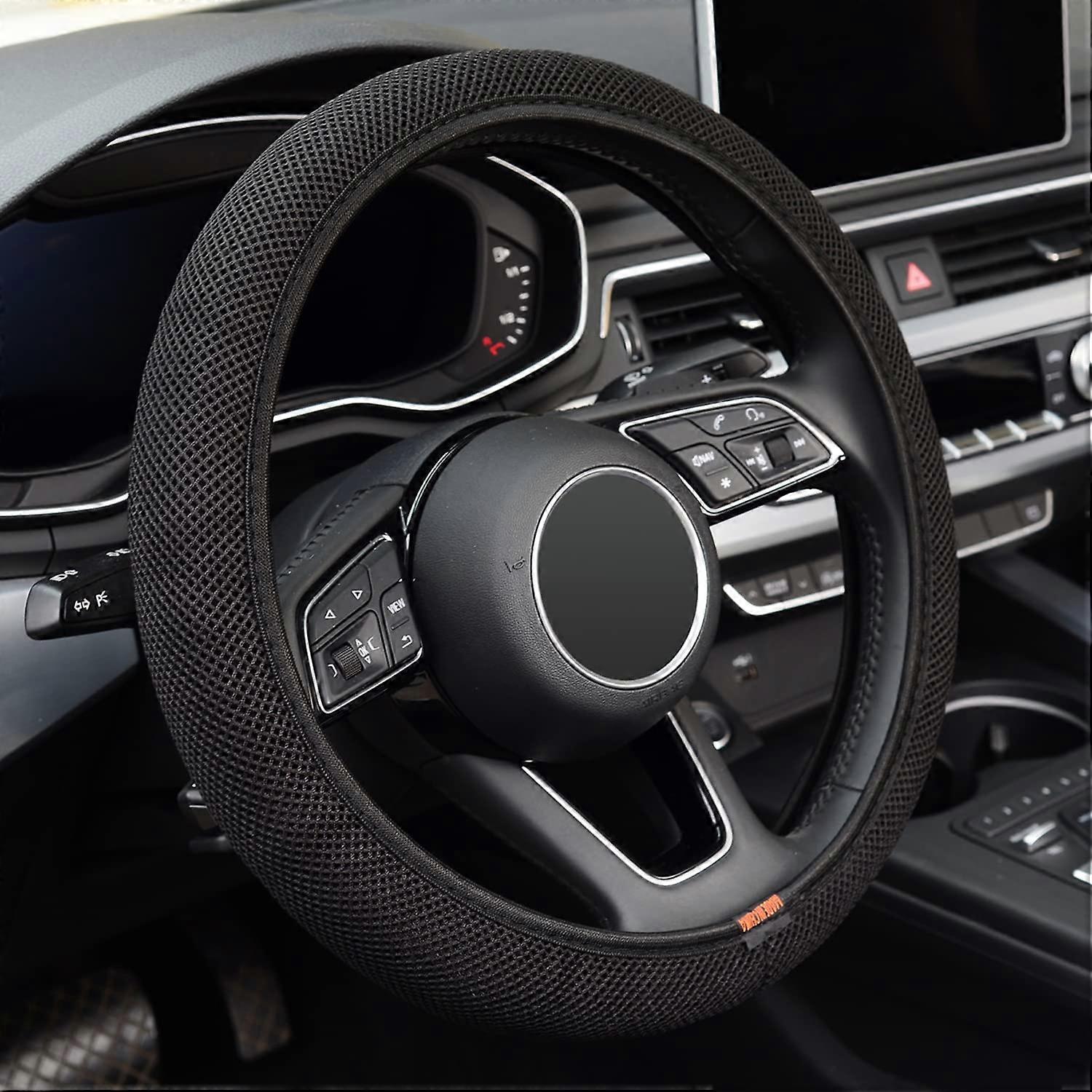 Elastic Stretch Steering Wheel Cover 15 Inch Microfiber Breathable Ice Silk Anti Slip Odorless Winter Warm Summer Cool