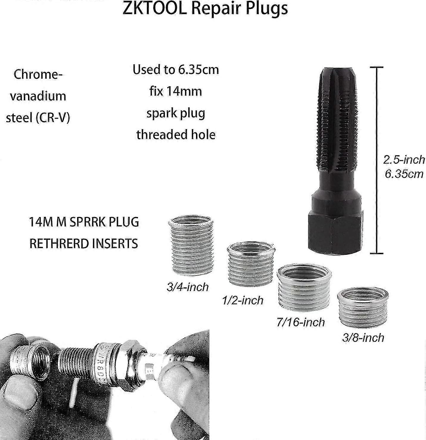 5pcs M14 x 1.25 Spark Plug Thread Repair Kit, Cylinder Head Rethreading Kit, Rethreading Spark Plug, 14mm Reamer Cylinder Thread Repair Tool Ephe