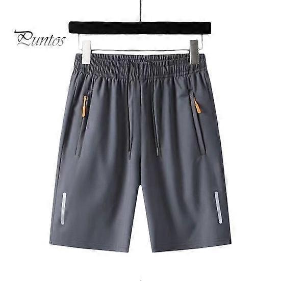 Men Sport Shorts Solid Color Straight Elastic Waist Casual Daily Wear Plus Size Zipper Pockets Retro Thin Knee Length Summer Shorts Men Clothes
