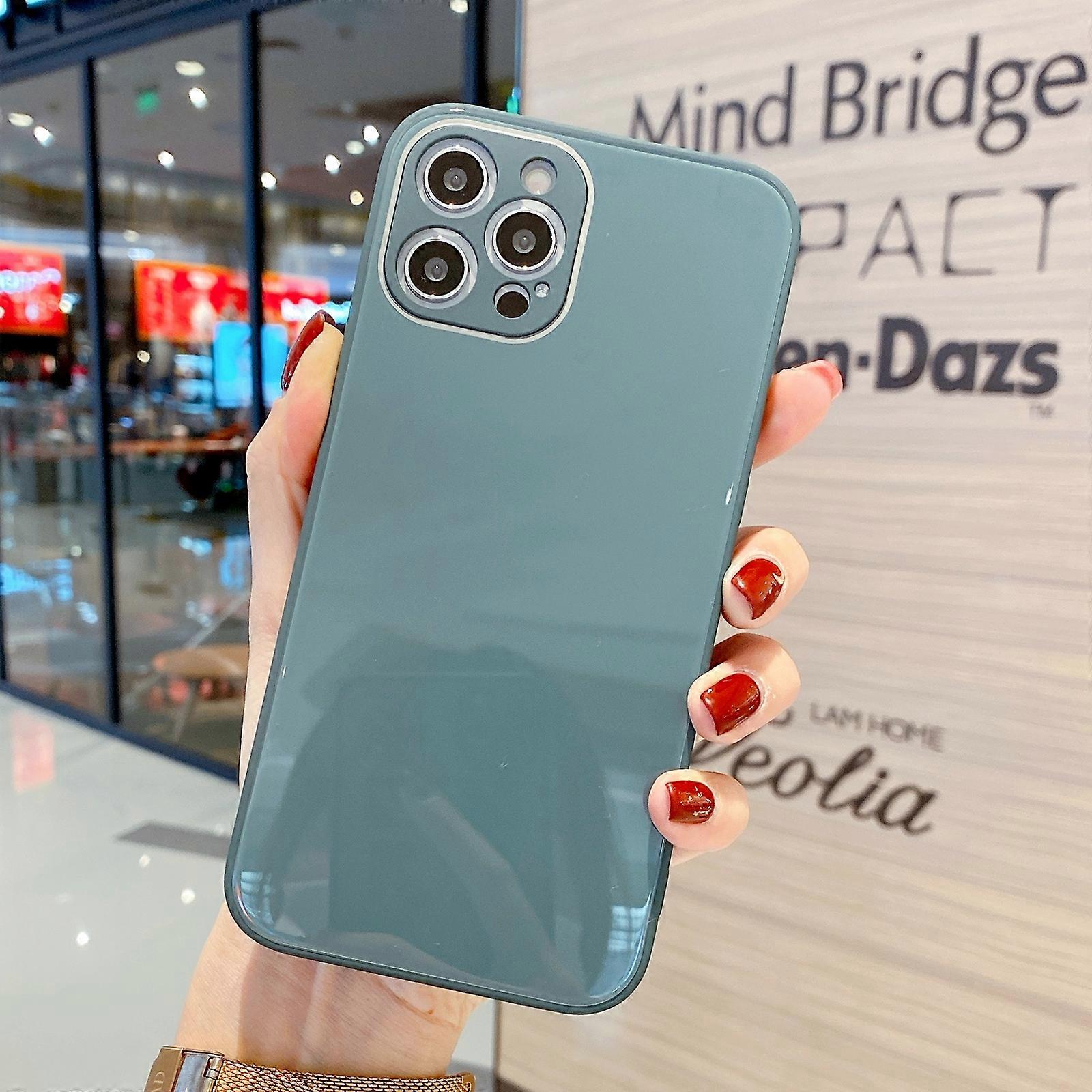 For iPhone 12 Pro Max Solid Color Tempered Glass Phone Case