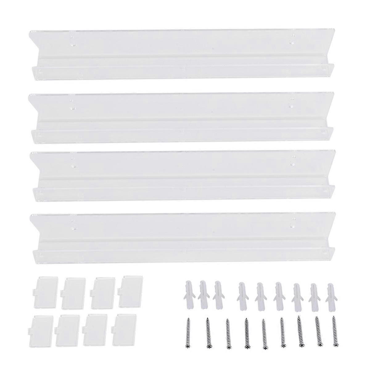 4Pcs Acrylic Clear Floating Bookshelf, Wall Mounted Bookshelf,Modern Picture Display Toy Organizer Record Rack