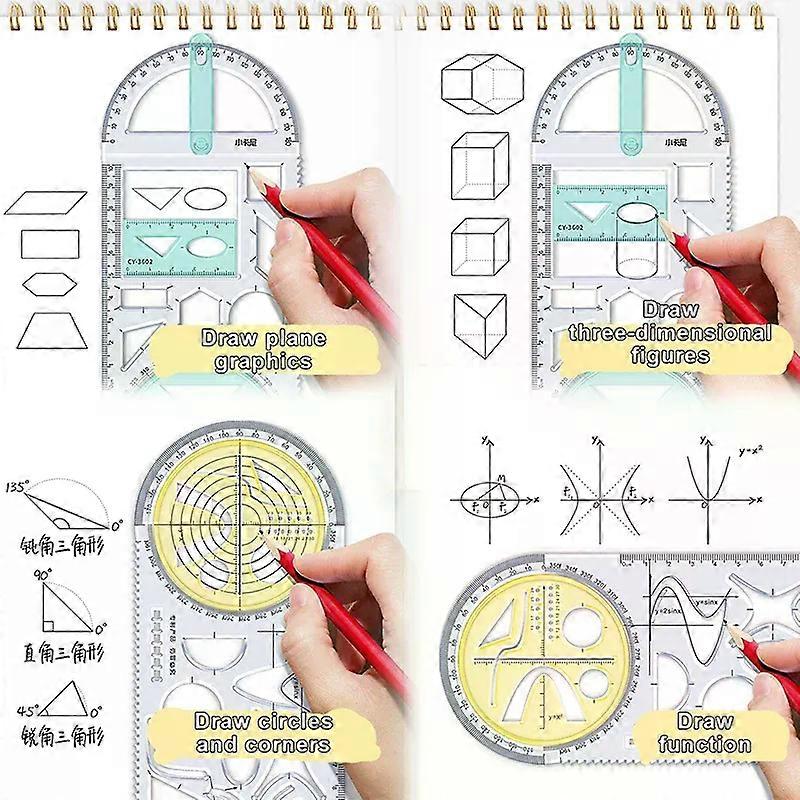 For School Multifunctional Primary School Activity Drawing Geometric Ruler Triangle Ruler Compass Protractor Set Measuring Tool