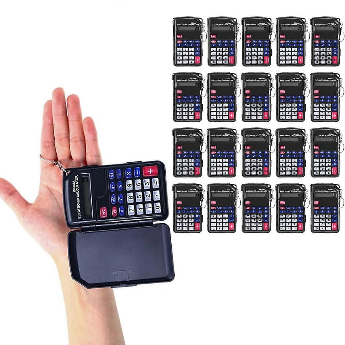 20pcs Kids Calculator Bulk Classroom Supplies Black Mini Small Pocket Size Student with Flip Cover 8 Digit Display Keychain Portable Graduation