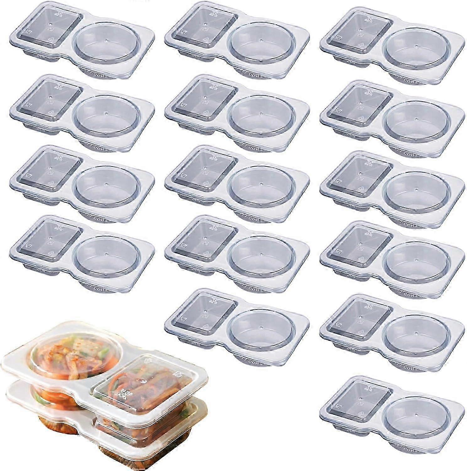 Recipientes desechables desechables de dos compartimentos para aderezos y condimentos para ensaladas con tapa, perfectos para salsa para llevar, degustación, bocadillo de viaje