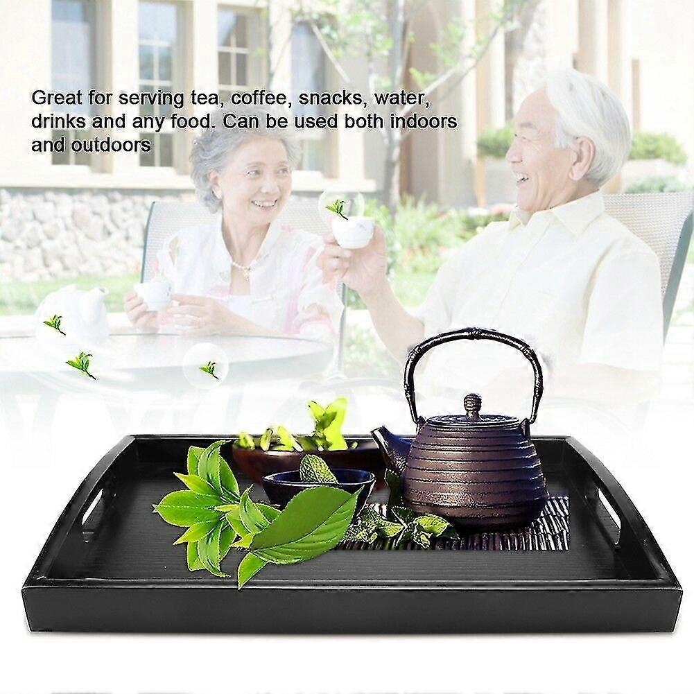 Serving Tray Large Black Wood Rectangle Food Tray Butler Breakfast Trays with Handles Easy to Grip