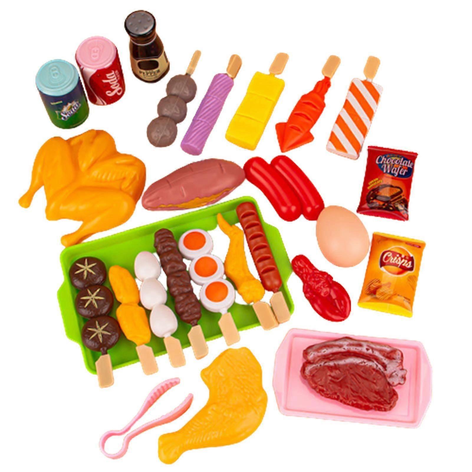 Play Food Toy Set Kids Barbecue Preparing Toy Kitchens with Cooking Utensil