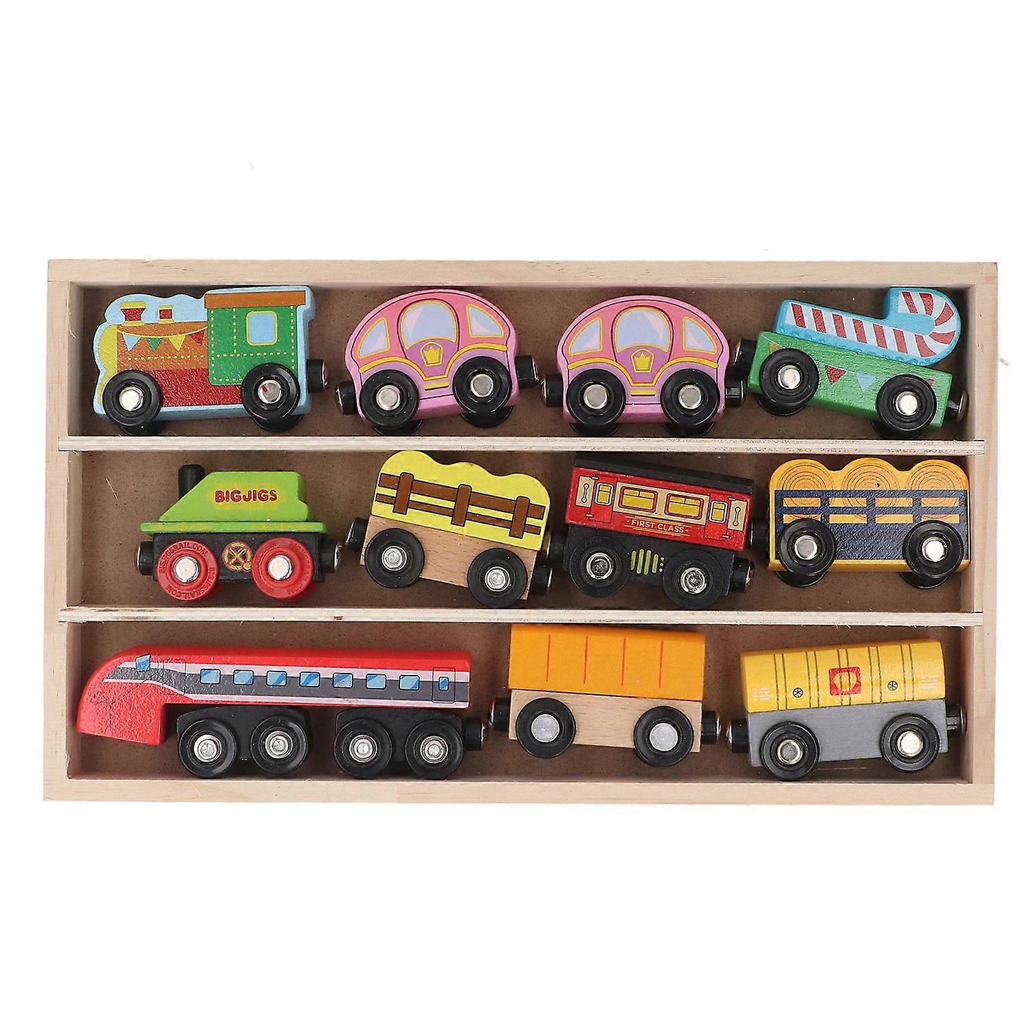 Wooden Train Set Bright Color Small Train Toys Scene Set for Train Tracks for Children Over 2 Years