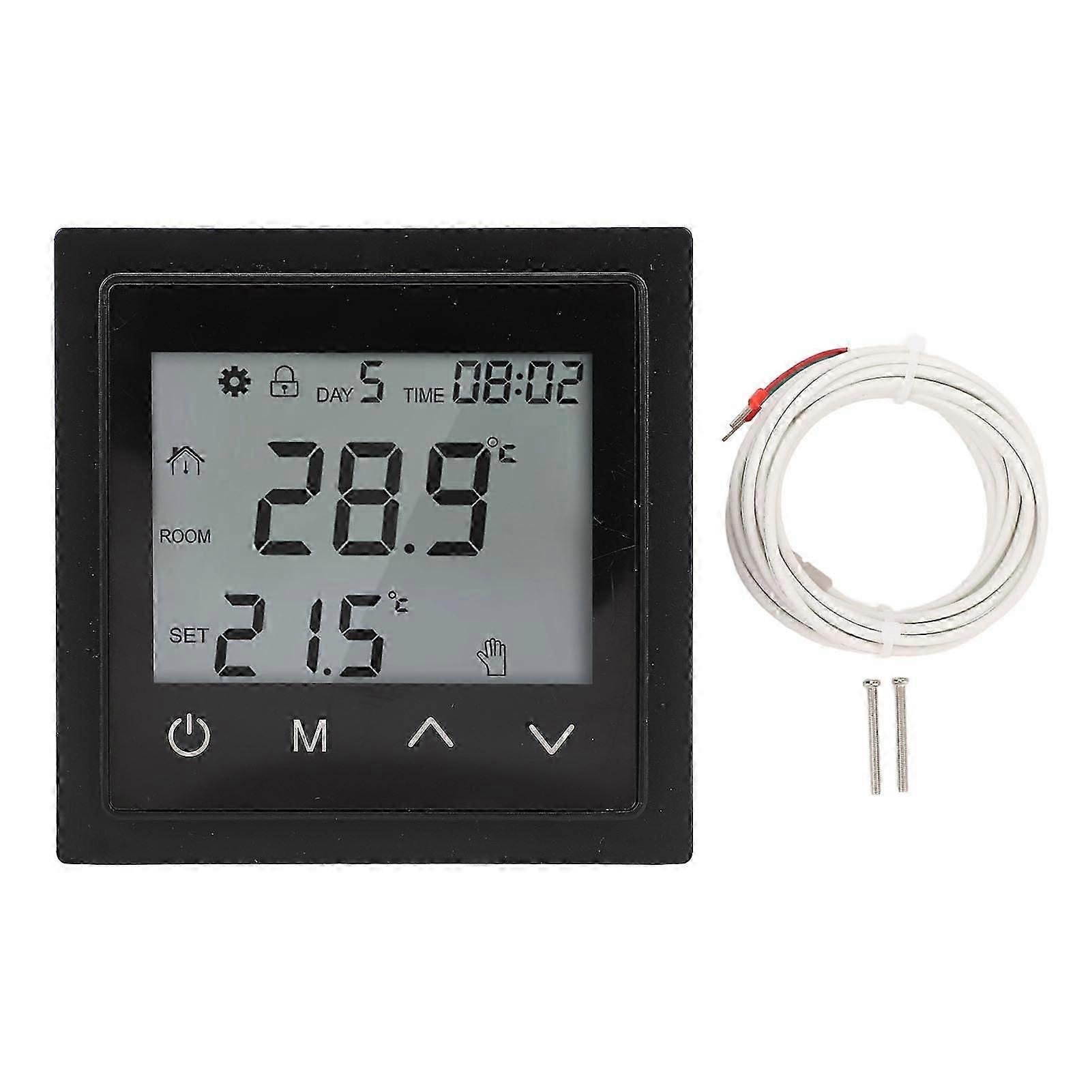 Home Heating System Thermostat LED Touch Screen Floor Heating Temperature Controller AC85V250V 16A Black
