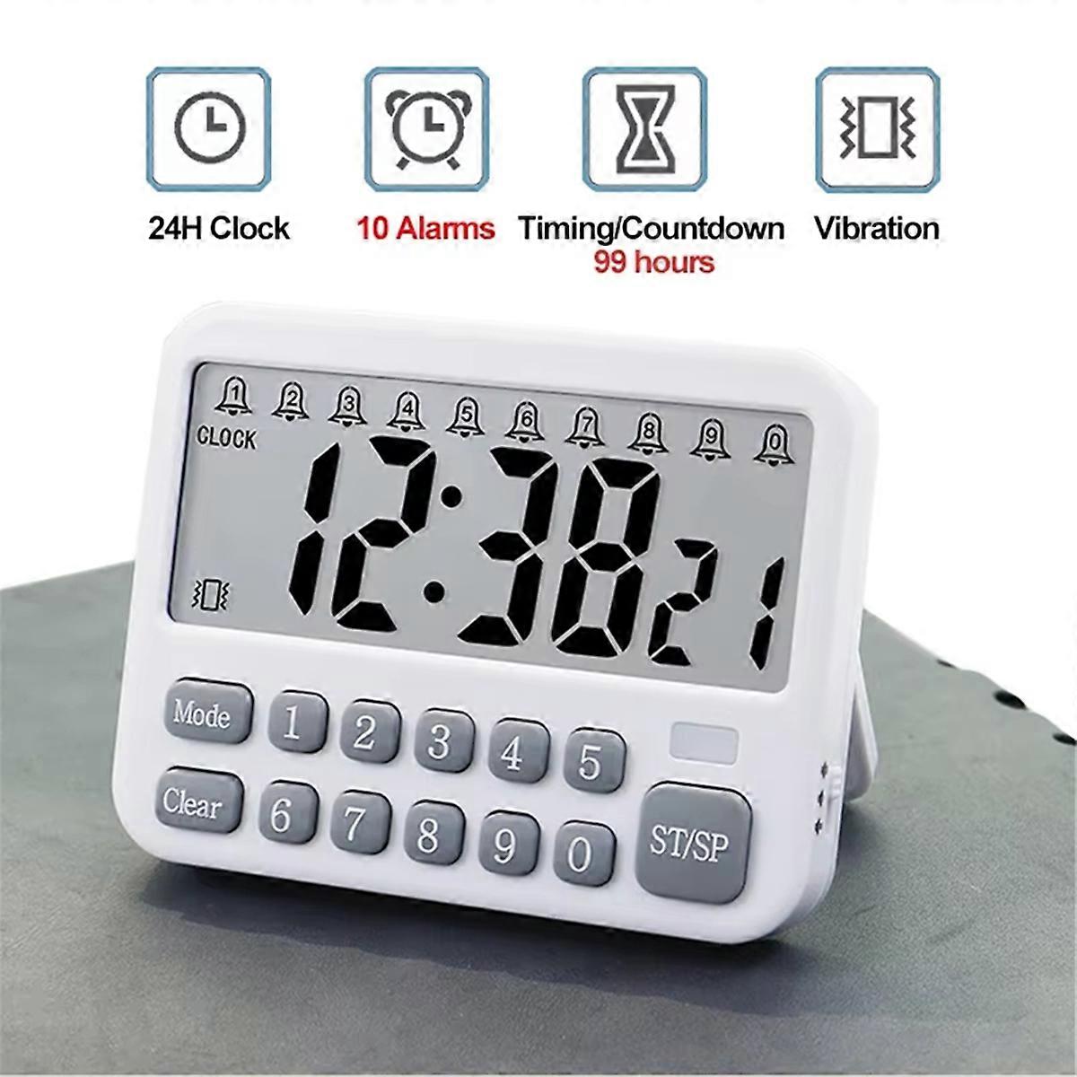 Digital Køkken Timer 10-Alarmer Ure 99 Timer Nedtælling Mute/Vibration Magnetisk Vækkeur Bordtimer