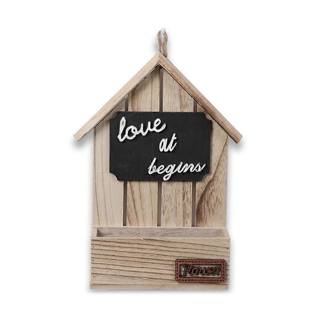 Rustic Wall Mount Wooden House with Storage Box Succulent Bonsai Display Shelf primary color
