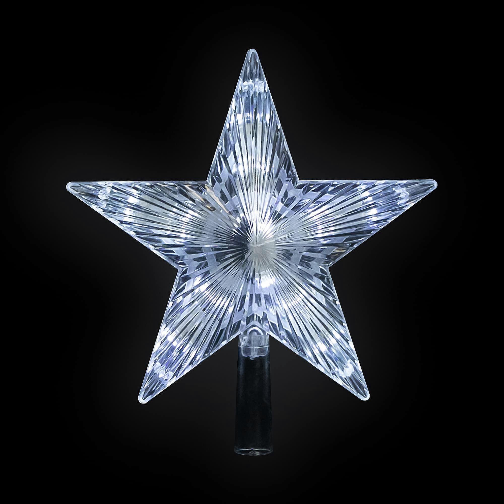 LED Lighted 5 Point Star White Lights Clear Christmas Tree Topper 8.5'