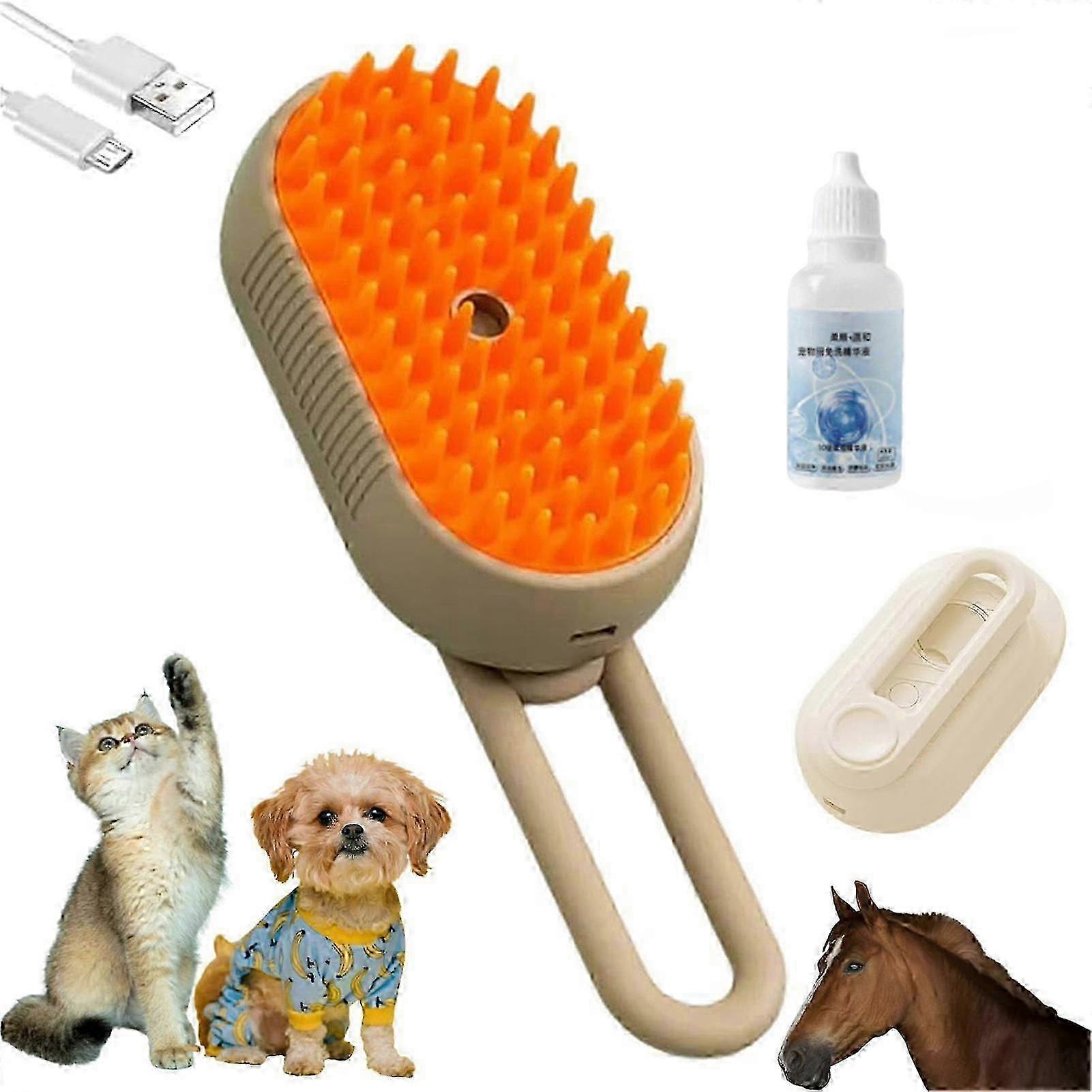 Chevaroo 3-in-1 Self-Cleaning Steam Pet Grooming Tool with Rotating Head for Easy De-Shedding and Silicone Bristles