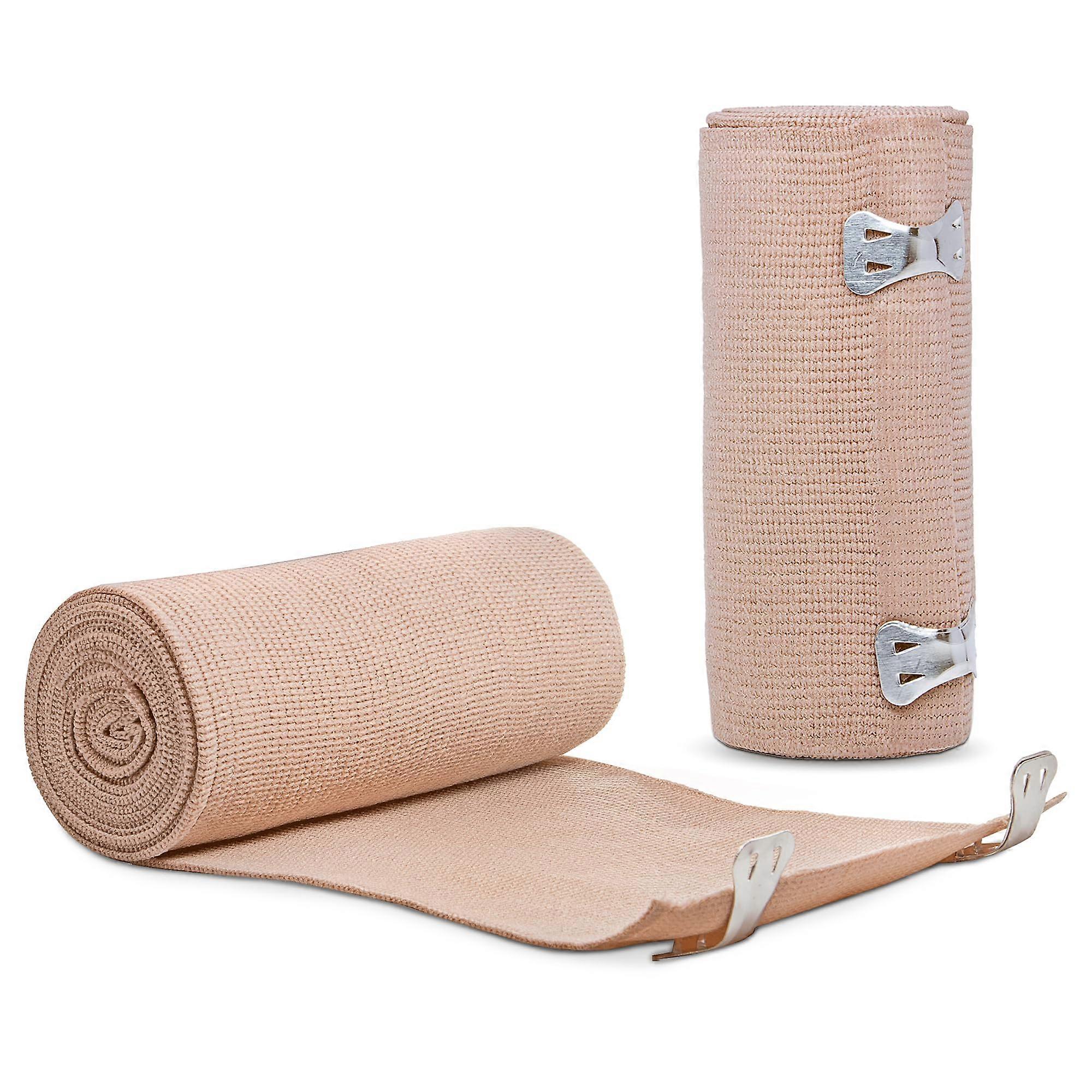 4' Elastic Bandage with Clips - Medical Compression Wrap, Box of 10, Durable Fabric, Adjustable Support, Soft Touch