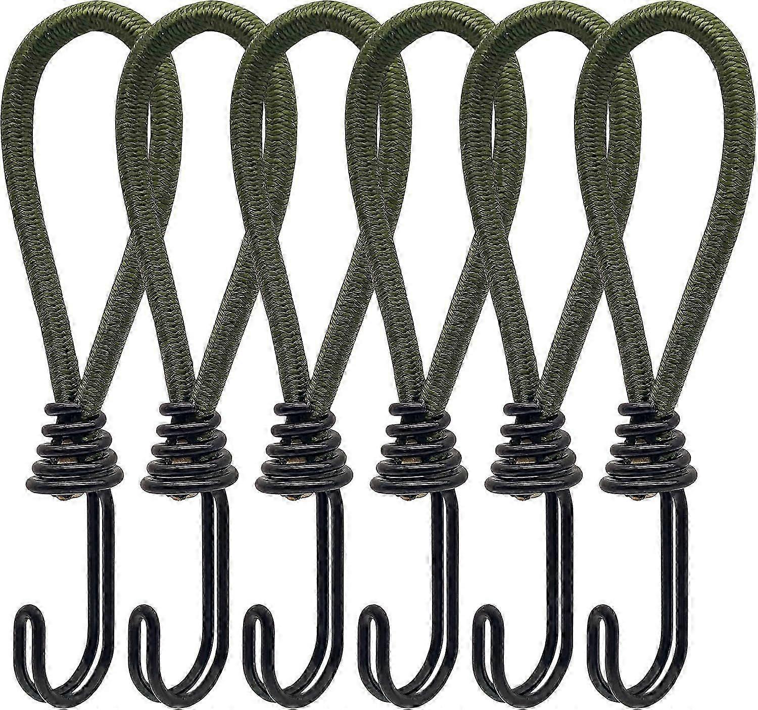 6pcs Rubber Bungee Cord with Spiral Hooks for Tents, Tarps, PVC Banners, Pavilions, Trampolines, Shade Sails