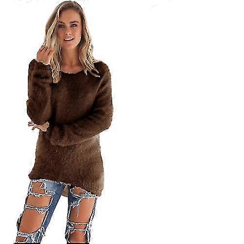 Women's Wool Fluffy Pullover Sweater XL brown