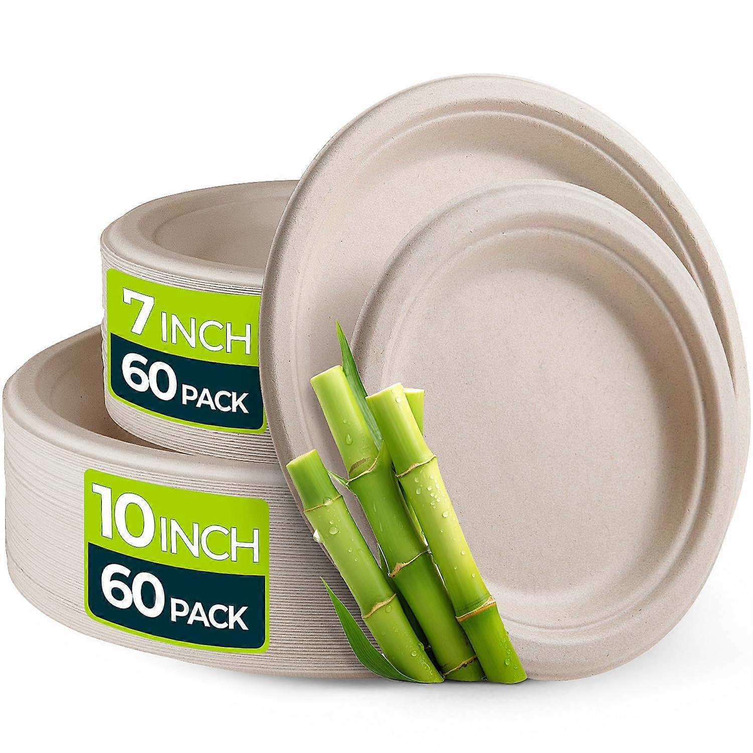 Juego de platos desechables de papel de 10 y 7 pulgadas 120Pack, para comidas, compostable