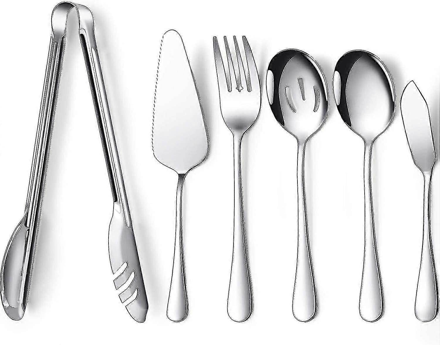 6 Pieces Serving Utensils Large Serving Serving Spoon Serving Fork Knife Buffet Catering Serving Utensils Dishwasher Safe For Buffet Breakfast Dinner