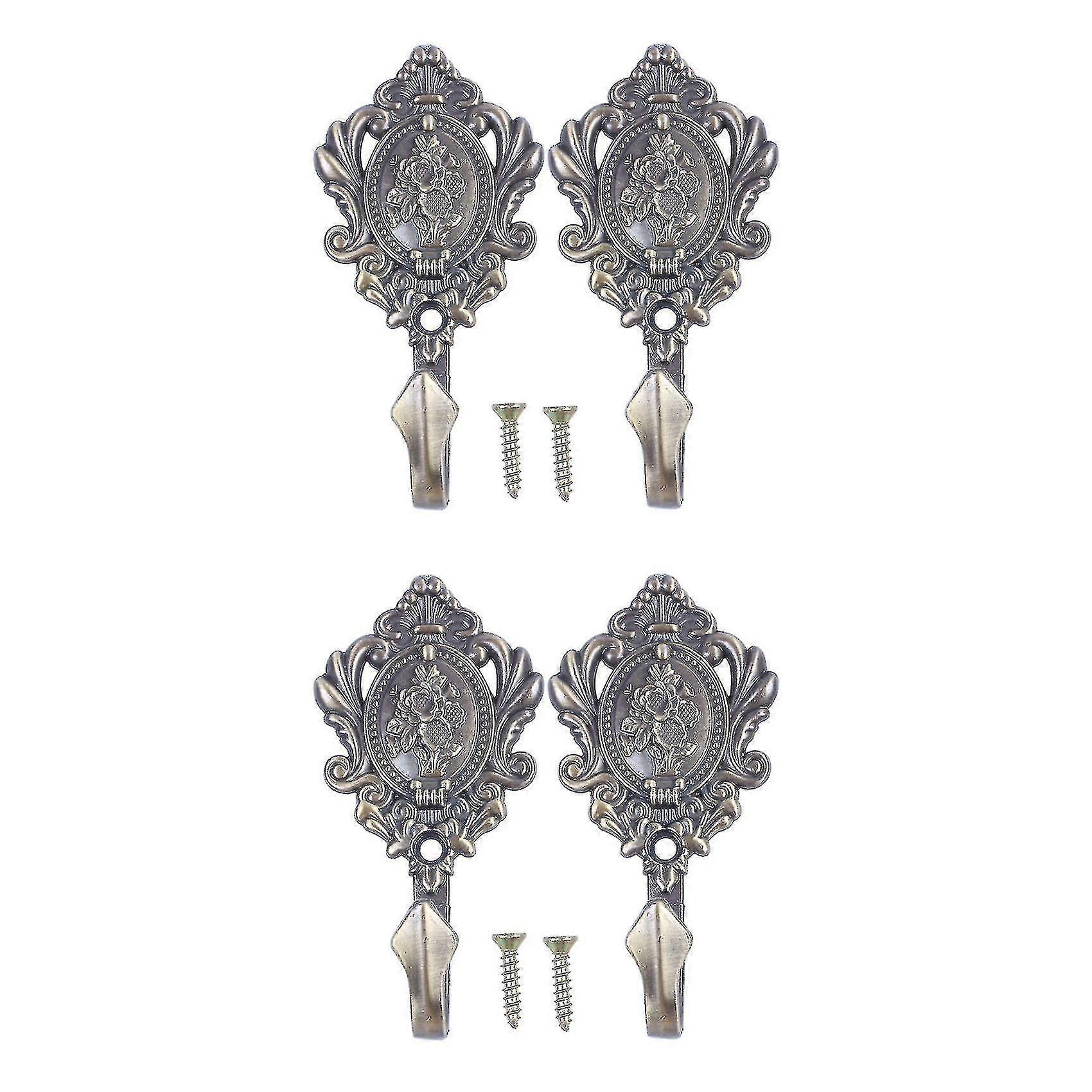 Rose Pattern Alloy Drapery Tieback Hooks 2pcs (bronze)