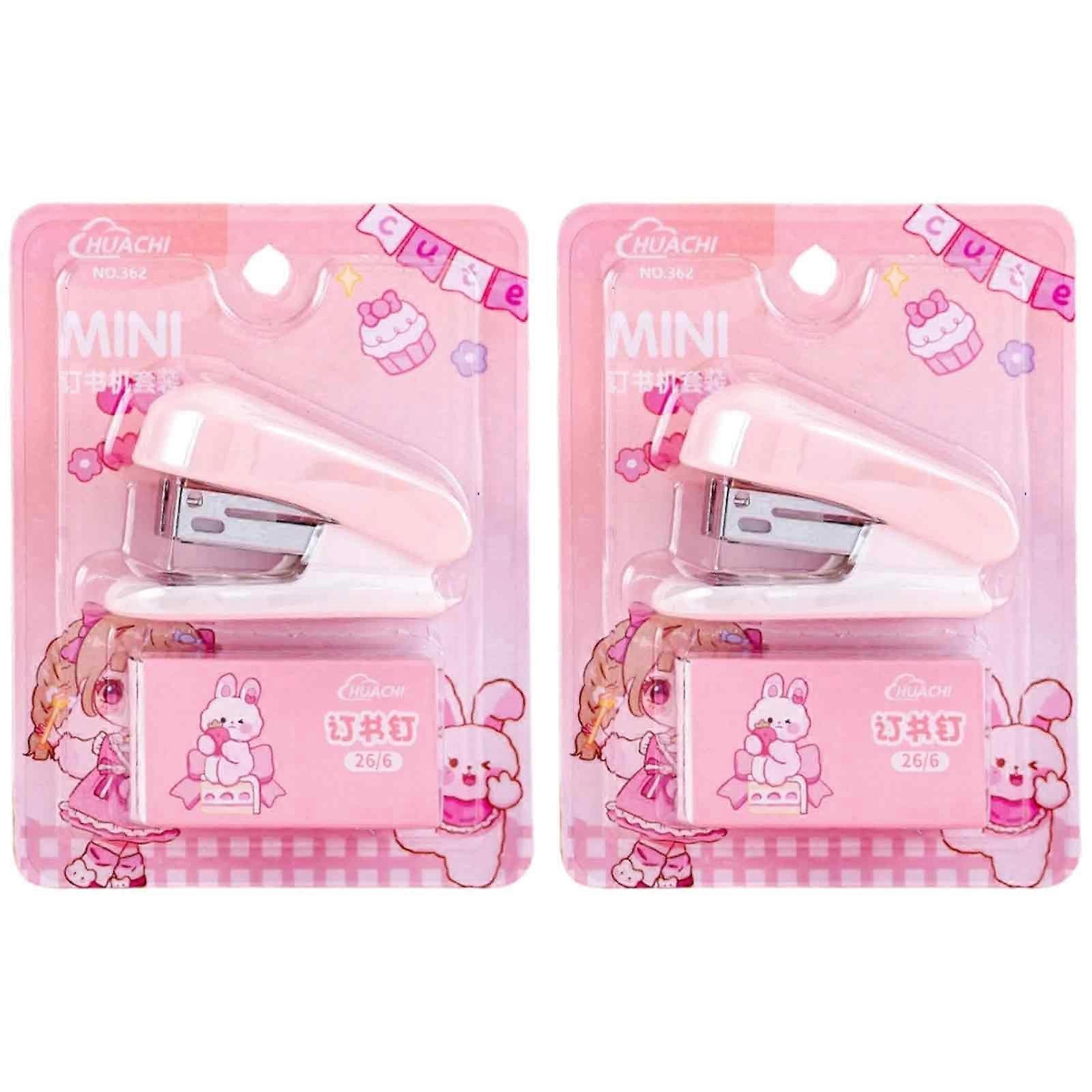Mini Labor-Saving Desktop Stapler, 1000 Staples - Capacity 2-24 Sheets, Built-in Staple Remover (Pink Model).