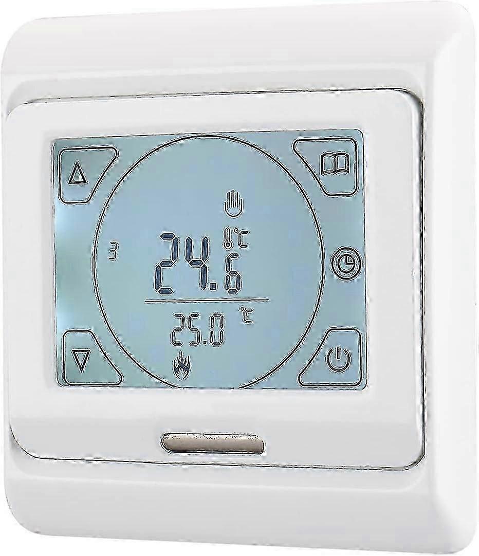 WG809 Room Thermostat, 7 Days Programmable LCD Display AC230V 16A for Electric Floor Heating White