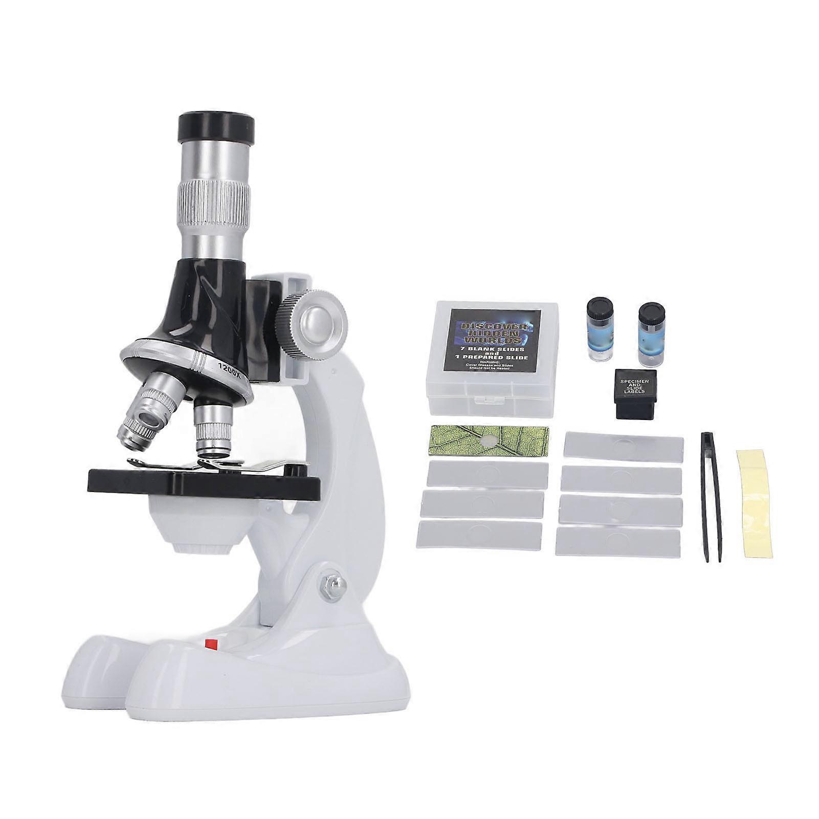 Kids Microscope Kit 100X 600X 1200X Magnification 3 Objective Lens Microscope Toy for Scientific Educational Experiment