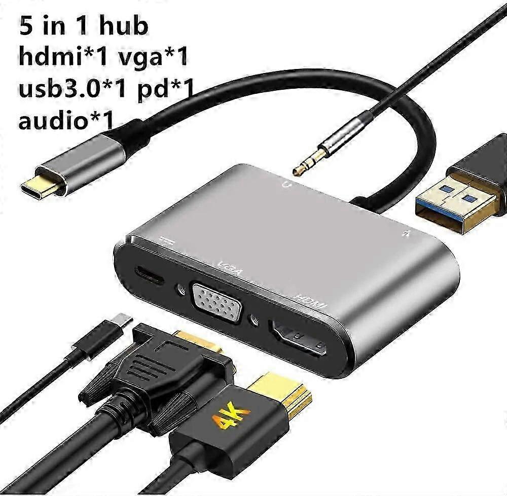 Type C to 4K HDMI compatible VGA USB C Hub Adapter for MacBook