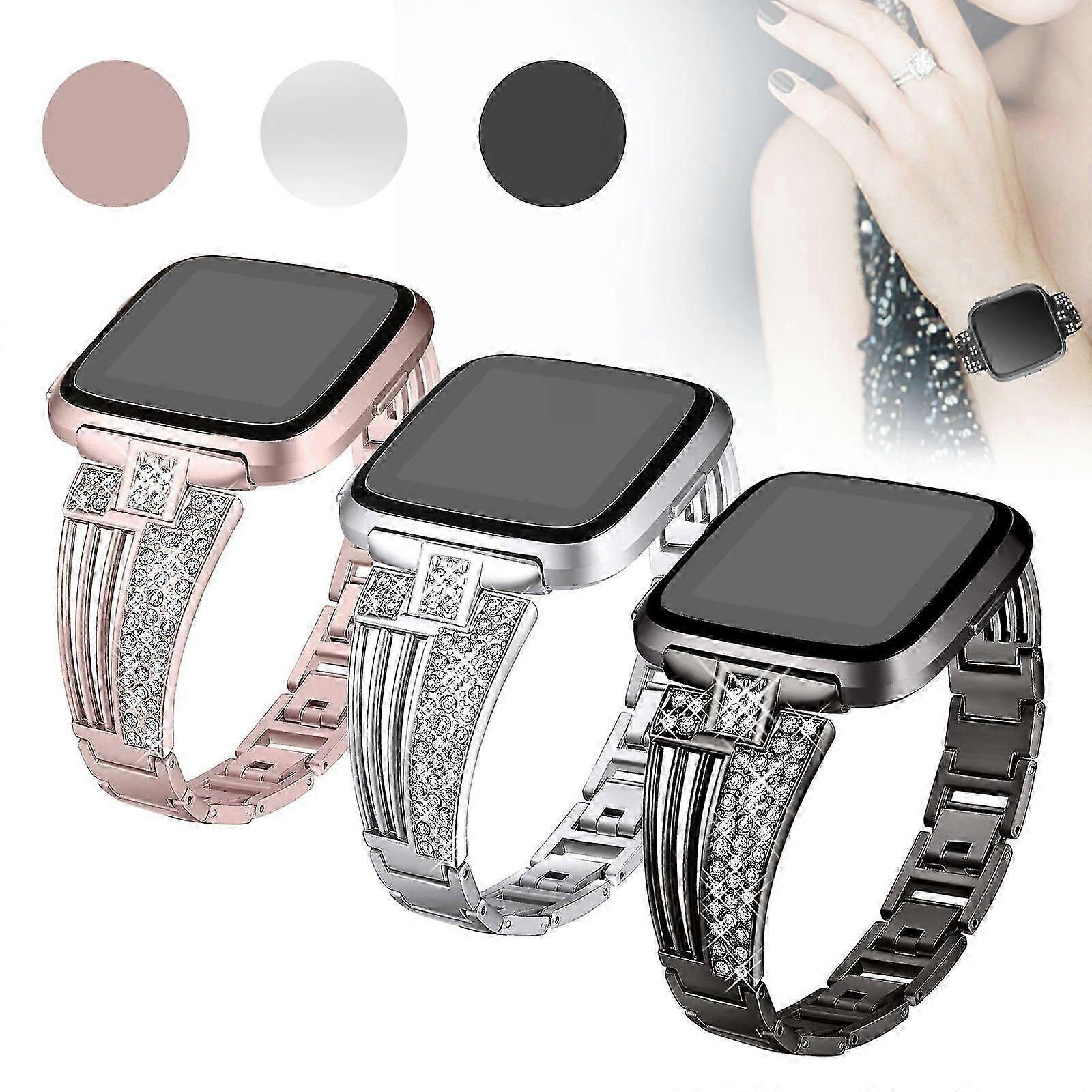Be compatible with Fitbit Versa, Fitbit Versa Lite Replacement Band, Stainless Steel with Rhinestones KB