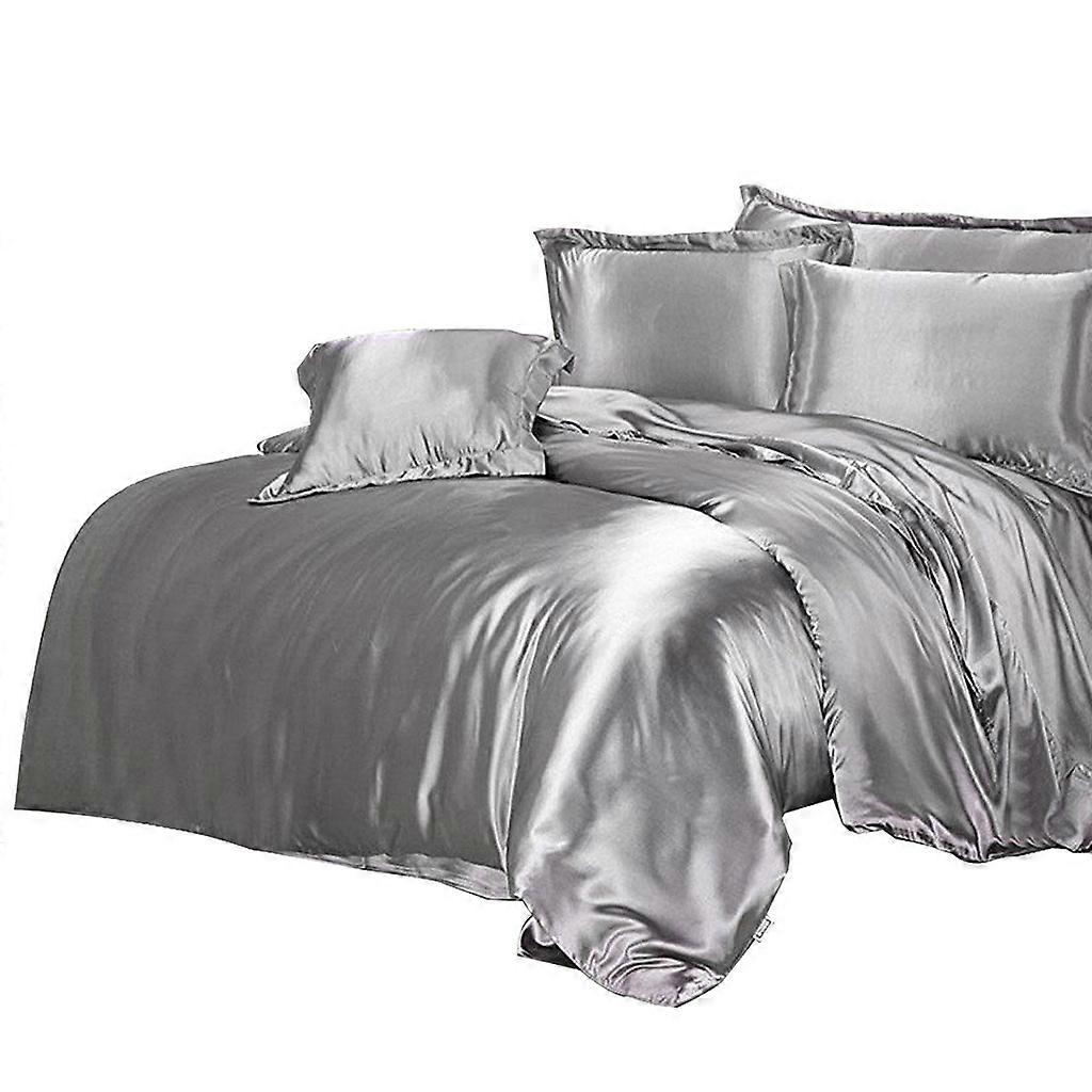 Solid satin and silk Fabric Bed Bedding Duvet Cover Set- Pillowcase, Flat Sheet