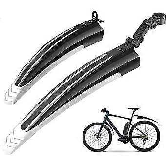 Bike Mudguard Set, Portable Adjustable Road Mountain Bike Bicycle Cycling Tires Front and Rear Mud Guard Fenders (Black+White)