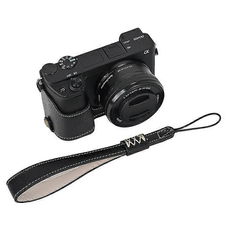 Camera Case Compatible For Sony A6400 / A6300 / A6100 / A6000 Battery Opening Design Palm Texture PU Leather Half Body Bottom Case