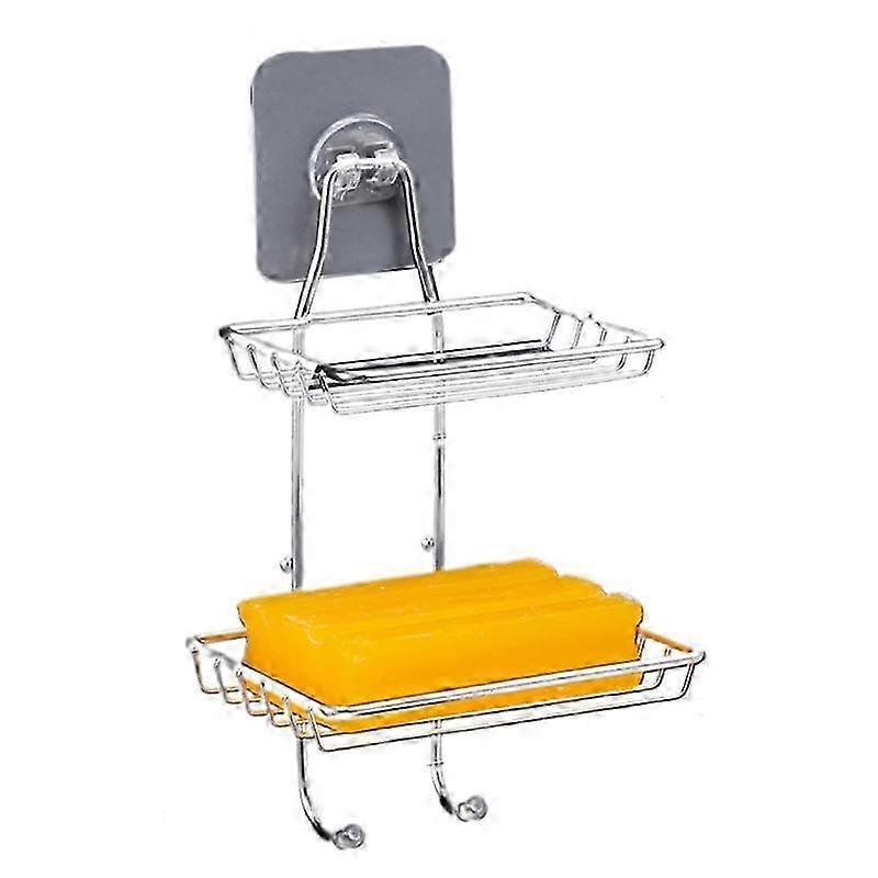 Stainless Steel Wall Mounted Soap Holder with Double Layer & Sponge Rack
