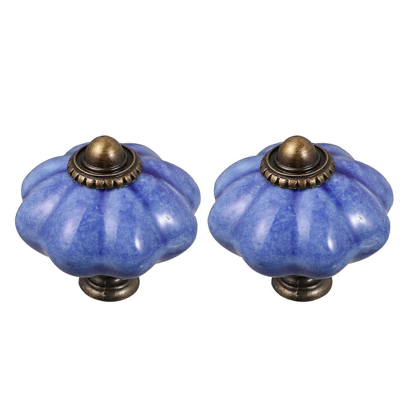 Ceramic Cabinet Knobs Decorative Drawer Handles Home Use Blue 4.2X4.2cm Durable 2Pcs