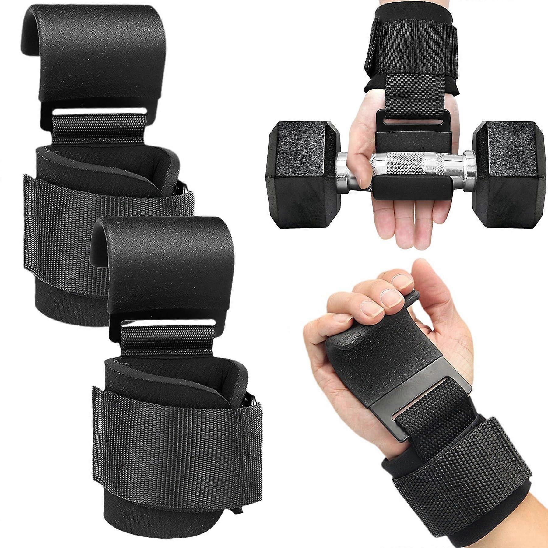 Power Lifting Straps for Strength Training, Leather Weightlifting Hooks for Bodybuilding, Adjustable Wrist Brace, Black