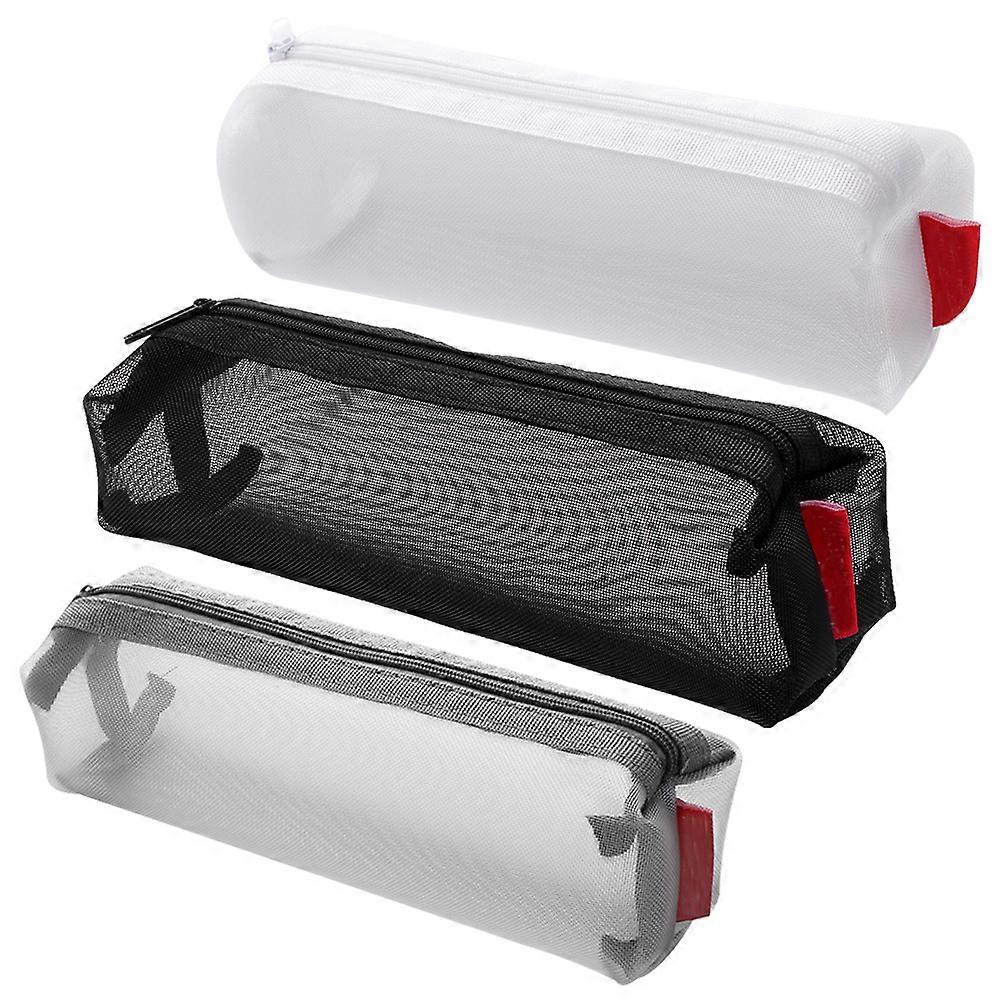 Pencil Cases For Students Zippered Pencil Bags Nylon Material Simple Style 3Pcs