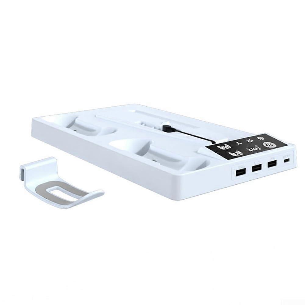 PS5 Stand with Cooling Fan and Controller Charger, Multi-Speed, White, Compatible with PlayStation 5 Accessories