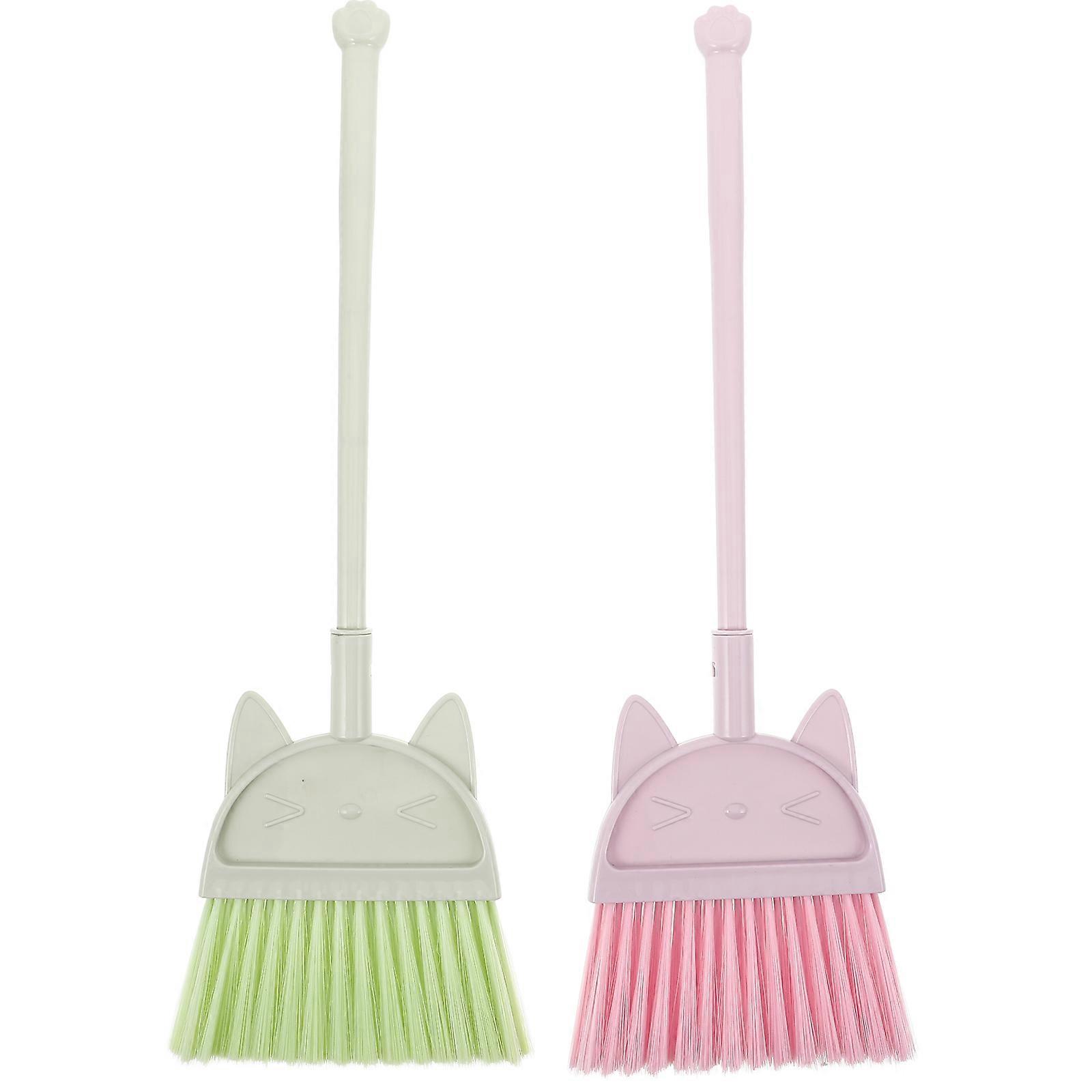 Mini Cleaning Broom Set – Lightweight Plastic Handle Dust Sweeper for Home & Kindergarten – Fun Cartoon Design Green Pink for Kids Play Habits