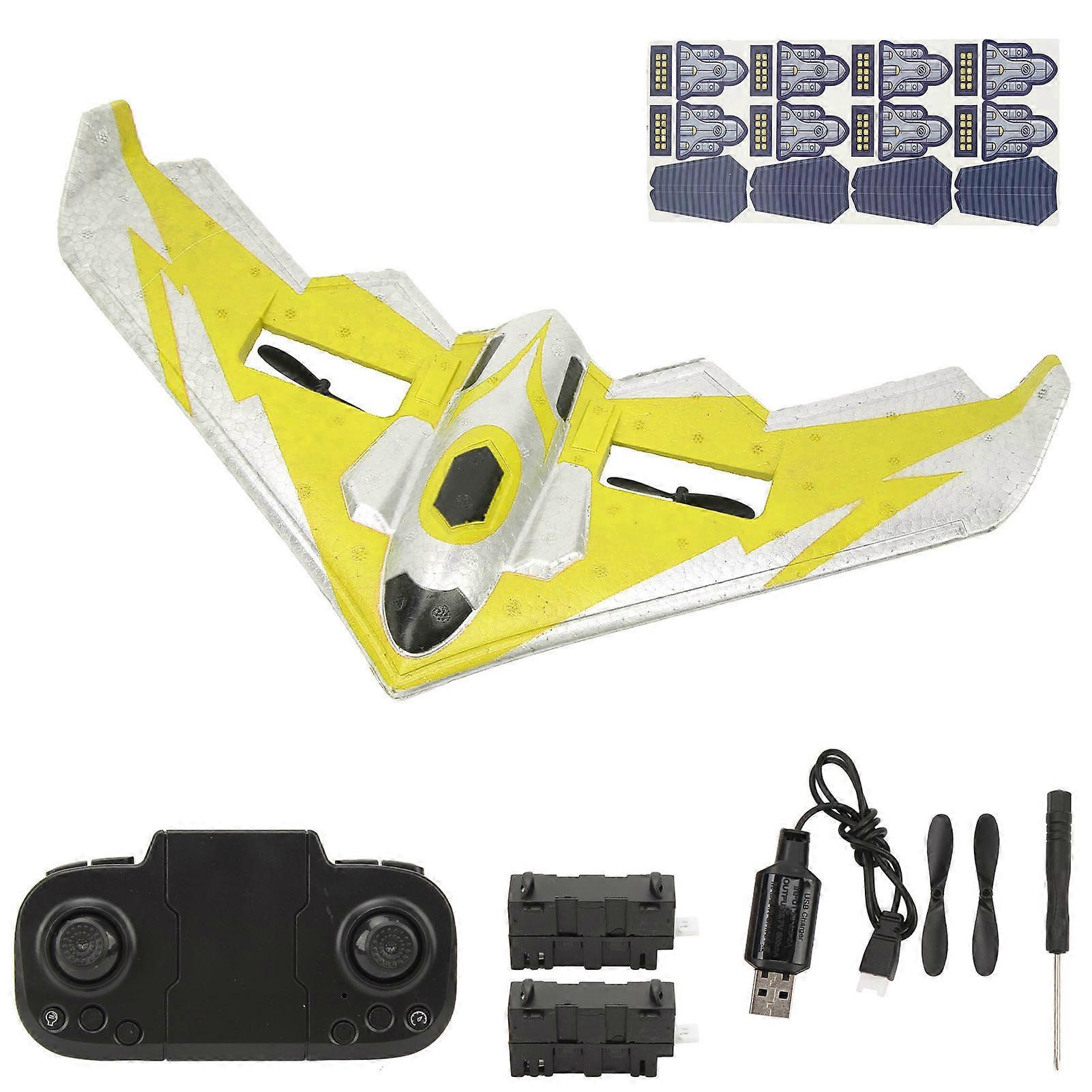 Kit d'avion télécommandé en mousse EPP avec éclairage LED pour débutants, adultes et enfants, jaune, 2 piles
