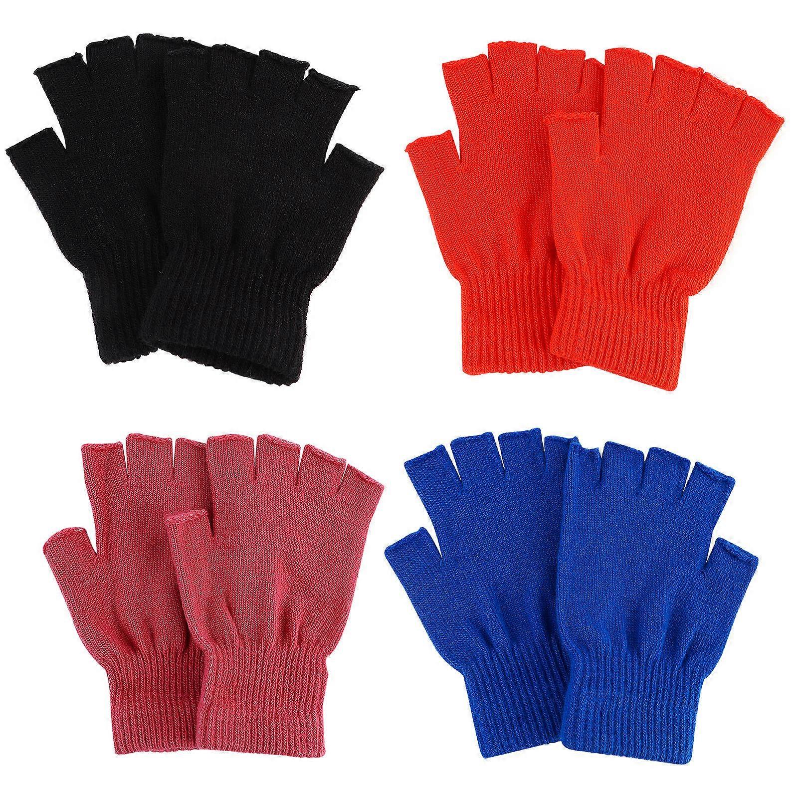 Sports Half Finger Gloves Knit Warm Winter Cold Weather Mobile Phone Use 4 Pairs