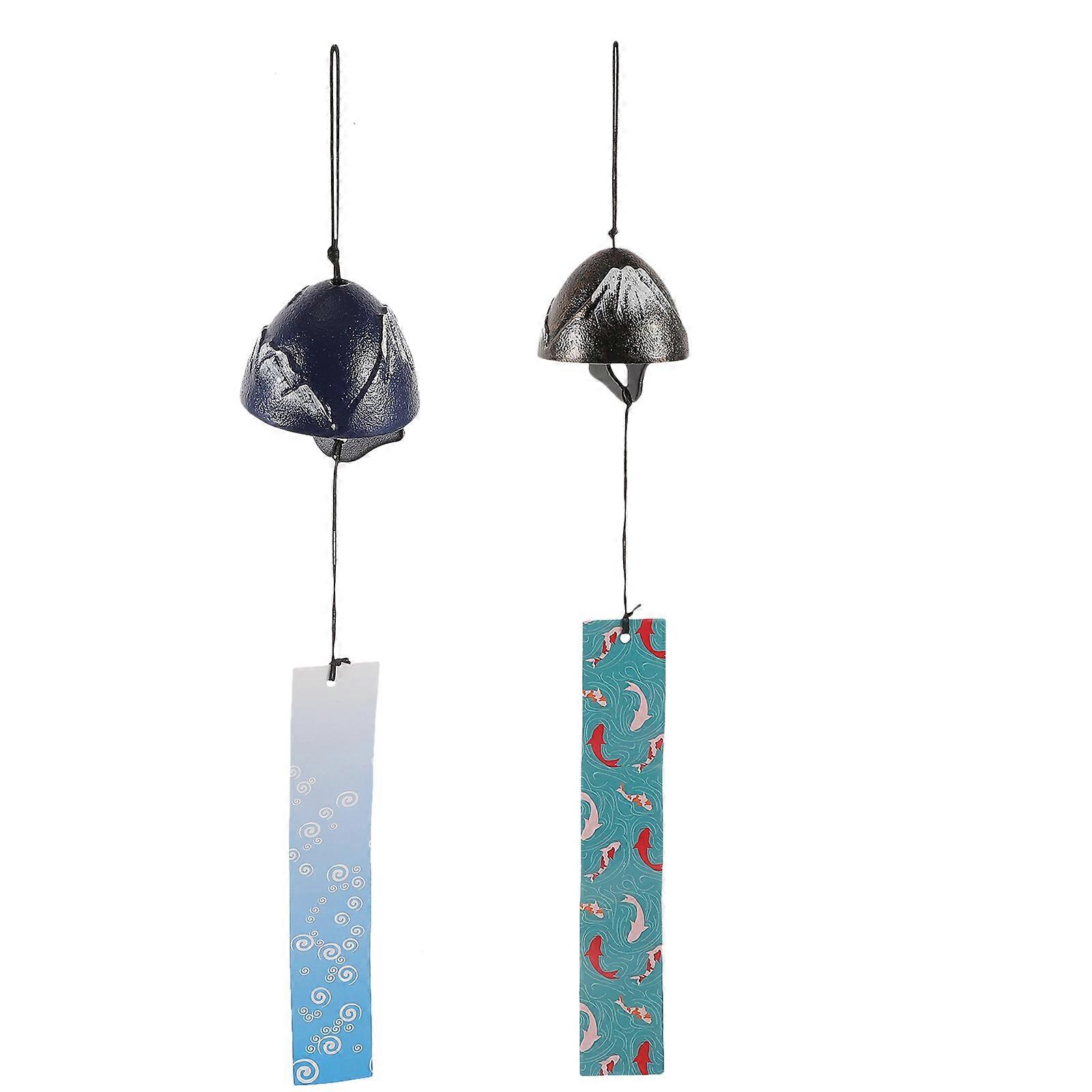 Iron Bell Pendant Decoration Wind Chime Pendants Garden Hanging Ornaments 40X6.5X6.5CM Blue Wind Chime 2Pcs
