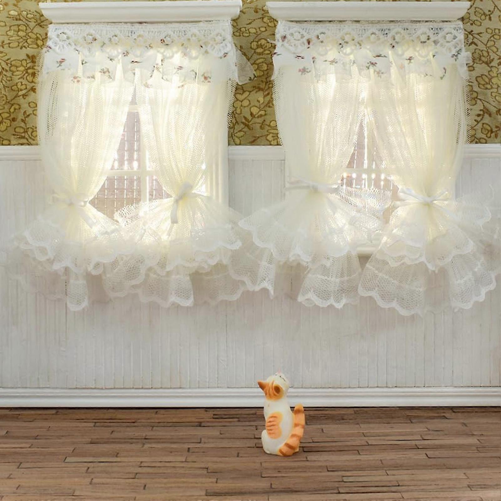 1:12 Scale Dollhouse Curtains Multi Layered Enhance Scene Realism Miniature Lace Curtain for Decoration 