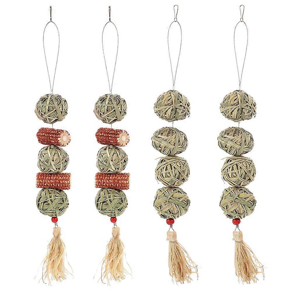4pcs Grass Woven Rabbits Chew Toys Hanging Bunny Chew Toys Guinea Pig Tooth Cleaning Toys